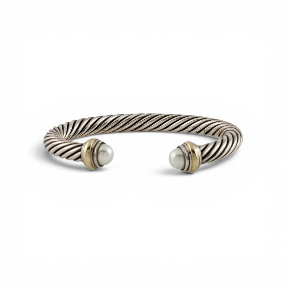 David Yurman Sterling Silver Cultured Pearl Cable Cuff Bracelet